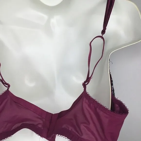 CaciqueWomen's Maroon/Burgundy Embroidered Lace Lined Padded Bra Size 40DD - Picture 7 of 12